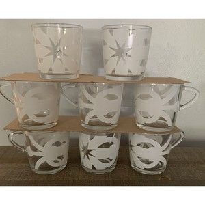 IKEA Set of 8 Glass Mugs 6 oz Celestial Star Frosted Design Made in France HTF
